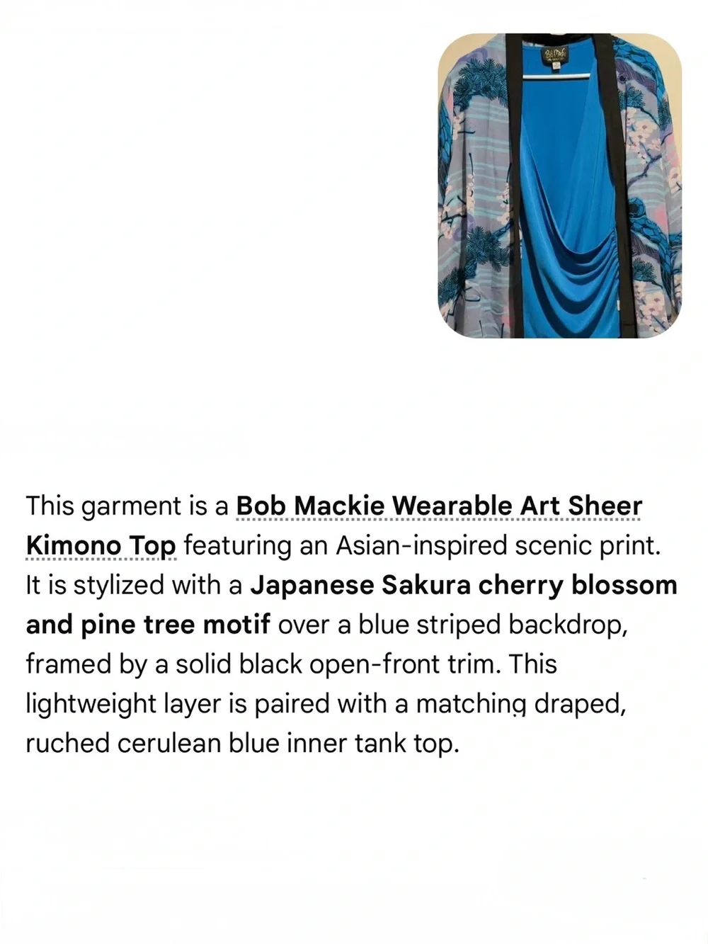 Bob Mackie Wearable Art sheer Kimono and Draped Tank Top Set